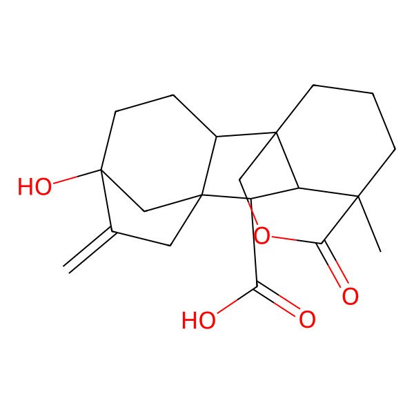 2D Structure of (1R,2R,5S,8S,9S,10S)-5-hydroxy-11-methyl-6-methylidene-12-oxo-13-oxapentacyclo[9.3.3.15,8.01,10.02,8]octadecane-9-carboxylic acid