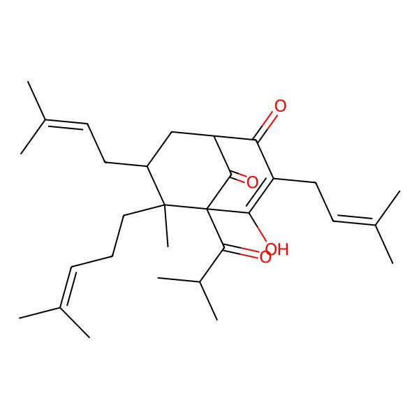 2D Structure of 4-Hydroxy-6-methyl-3,7-bis(3-methylbut-2-enyl)-6-(4-methylpent-3-enyl)-5-(2-methylpropanoyl)bicyclo[3.3.1]non-3-ene-2,9-dione