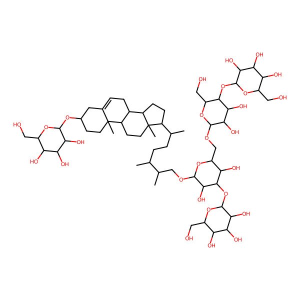 2D Structure of (2R,3R,4S,5S,6R)-2-[[(3S,8S,9S,10R,13R,14S,17R)-17-[(2R,5R,6S)-7-[(2R,3R,4S,5R,6R)-6-[[(2R,3R,4R,5S,6R)-3,4-dihydroxy-6-(hydroxymethyl)-5-[(2S,3R,4S,5S,6R)-3,4,5-trihydroxy-6-(hydroxymethyl)oxan-2-yl]oxyoxan-2-yl]oxymethyl]-3,5-dihydroxy-4-[(2S,3R,4S,5S,6R)-3,4,5-trihydroxy-6-(hydroxymethyl)oxan-2-yl]oxyoxan-2-yl]oxy-5,6-dimethylheptan-2-yl]-10,13-dimethyl-2,3,4,7,8,9,11,12,14,15,16,17-dodecahydro-1H-cyclopenta[a]phenanthren-3-yl]oxy]-6-(hydroxymethyl)oxane-3,4,5-triol