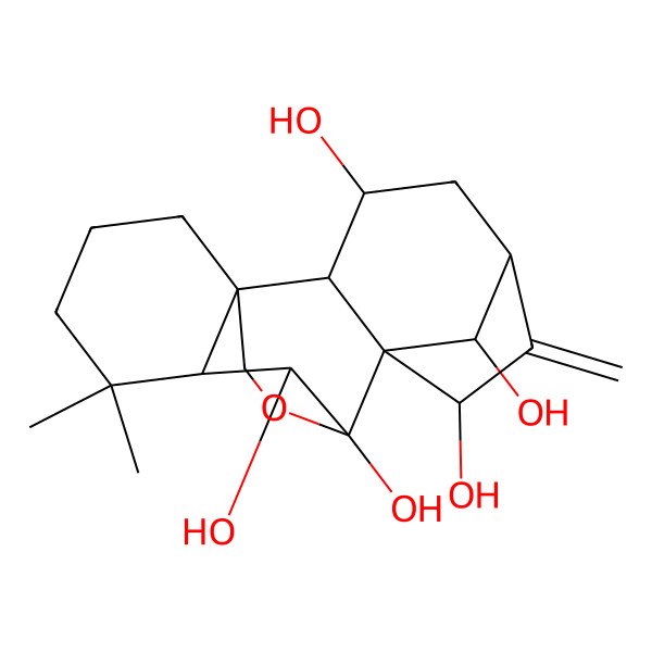 2D Structure of (2S,3S,7R,9R,10S,11R)-12,12-dimethyl-6-methylidene-17-oxapentacyclo[7.6.2.15,8.01,11.02,8]octadecane-3,7,9,10,18-pentol