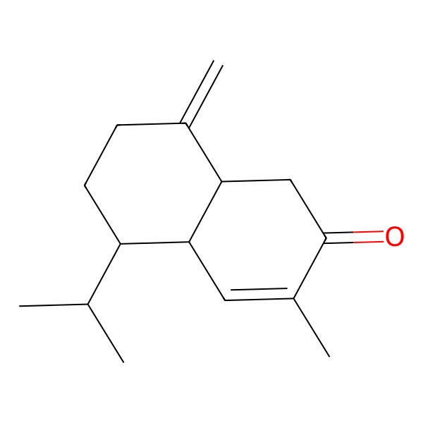 2D Structure of (4aS-(4aalpha,5alpha,8abeta))-4a,5,6,7,8,8a-Hexahydro-3-methyl-8-methylene-5-(1-methylethyl)-2(1H)-naphthalenone 2D Structure of (4aS-(4aalpha,5alpha,8abeta))-4a,5,6,7,8,8a-Hexahydro-3-methyl-8-methylene-5-(1-methylethyl)-2(1H)-naphthalenone