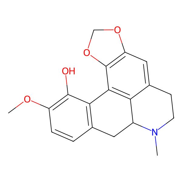 2D Structure of (12R)-17-methoxy-11-methyl-3,5-dioxa-11-azapentacyclo[10.7.1.02,6.08,20.014,19]icosa-1(20),2(6),7,14(19),15,17-hexaen-18-ol