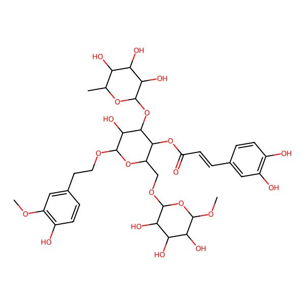2D Structure of [(2R,3R,4R,5R,6R)-5-hydroxy-6-[2-(4-hydroxy-3-methoxyphenyl)ethoxy]-2-[[(2R,3R,4S,5S,6S)-3,4,5-trihydroxy-6-methoxyoxan-2-yl]oxymethyl]-4-[(2S,3R,4R,5R,6S)-3,4,5-trihydroxy-6-methyloxan-2-yl]oxyoxan-3-yl] (E)-3-(3,4-dihydroxyphenyl)prop-2-enoate