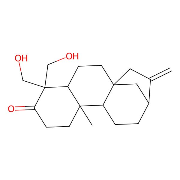 2D Structure of (1R,4R,9R,10S,13S)-5,5-bis(hydroxymethyl)-9-methyl-14-methylidenetetracyclo[11.2.1.01,10.04,9]hexadecan-6-one