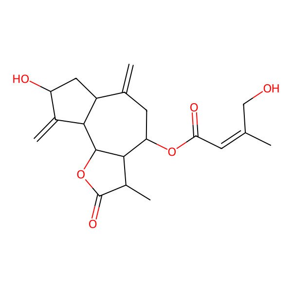 2D Structure of [(3R,3aR,4S,6aR,8S,9aR,9bR)-8-hydroxy-3-methyl-6,9-dimethylidene-2-oxo-3a,4,5,6a,7,8,9a,9b-octahydro-3H-azuleno[4,5-b]furan-4-yl] (Z)-4-hydroxy-3-methylbut-2-enoate