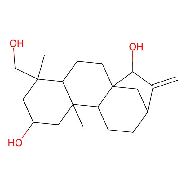 2D Structure of (1R,4S,5S,7S,9R,10S,13R,15S)-5-(hydroxymethyl)-5,9-dimethyl-14-methylidenetetracyclo[11.2.1.01,10.04,9]hexadecane-7,15-diol