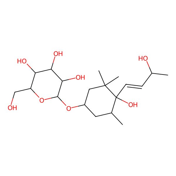 2D Structure of (2R,3R,4S,5S,6R)-2-[(1S,4S,5R)-4-hydroxy-4-[(E,3R)-3-hydroxybut-1-enyl]-3,3,5-trimethylcyclohexyl]oxy-6-(hydroxymethyl)oxane-3,4,5-triol