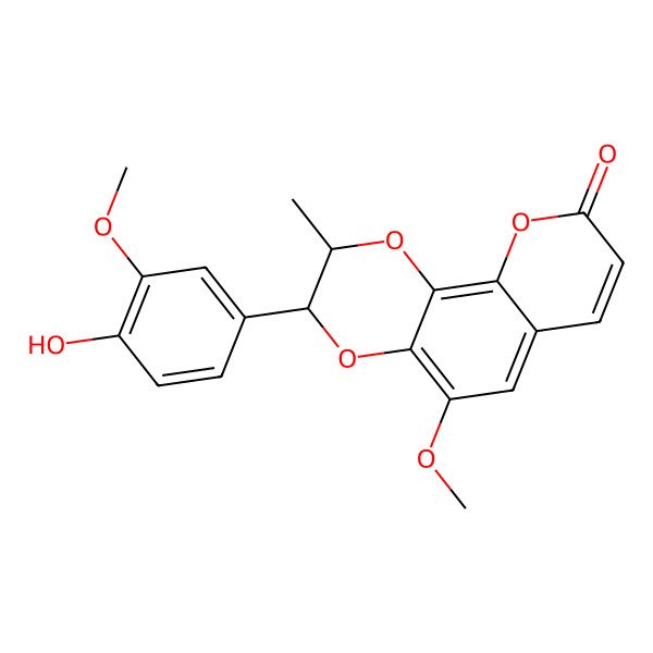 2D Structure of (2R,3R)-3-(4-hydroxy-3-methoxyphenyl)-5-methoxy-2-methyl-2,3-dihydropyrano[3,2-h][1,4]benzodioxin-9-one