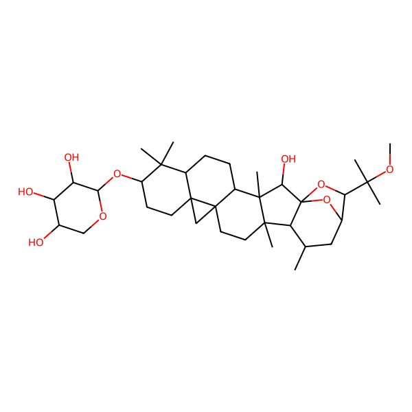 2D Structure of (2R,3R,4S,5S)-2-[[(1S,2R,3S,9S,17R,19R,22R)-2-hydroxy-22-(2-methoxypropan-2-yl)-3,8,8,17,19-pentamethyl-23,24-dioxaheptacyclo[19.2.1.01,18.03,17.04,14.07,12.012,14]tetracosan-9-yl]oxy]oxane-3,4,5-triol