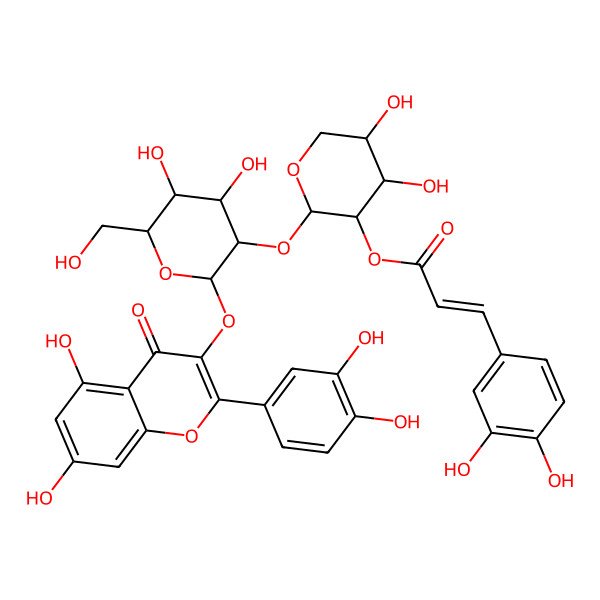2D Structure of 2-(3,4-Dihydroxyphenyl)-3-[[2-O-[2-O-[(E)-3-(3,4-dihydroxyphenyl)acryloyl]-alpha-L-arabinopyranosyl]-beta-D-galactopyranosyl]oxy]-5,7-dihydroxy-4H-1-benzopyran-4-one