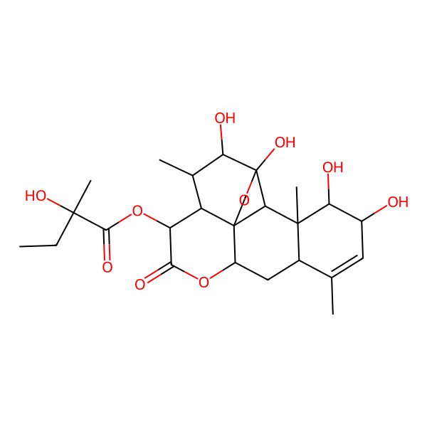 2D Structure of [(4S,5R,6R,16S,17S,18S)-4,5,16,17-tetrahydroxy-6,14,18-trimethyl-9-oxo-3,10-dioxapentacyclo[9.8.0.01,7.04,19.013,18]nonadec-14-en-8-yl] 2-hydroxy-2-methylbutanoate