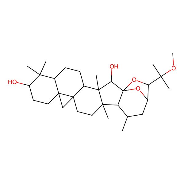 2D Structure of (2R,3S,9S,12R,14S,17R,19R,22S)-22-(2-methoxypropan-2-yl)-3,8,8,17,19-pentamethyl-23,24-dioxaheptacyclo[19.2.1.01,18.03,17.04,14.07,12.012,14]tetracosane-2,9-diol