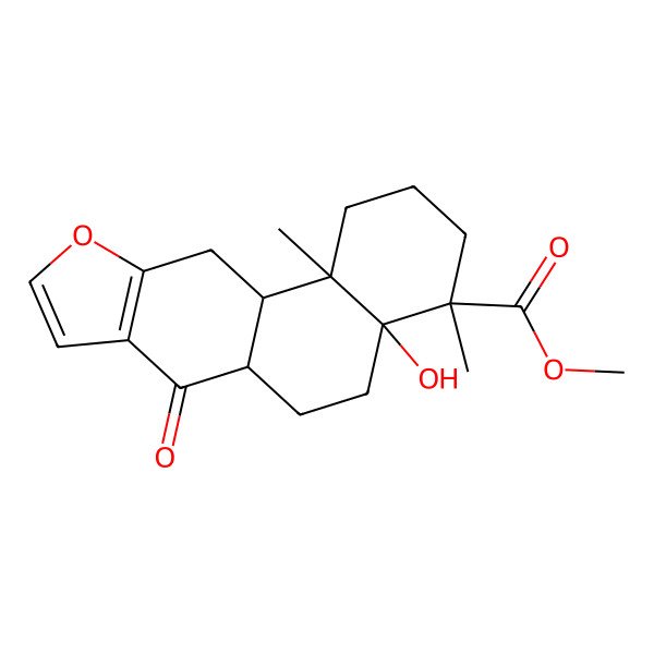 2D Structure of methyl (4S,4aS,6aR,11aS,11bR)-4a-hydroxy-4,11b-dimethyl-7-oxo-1,2,3,5,6,6a,11,11a-octahydronaphtho[2,1-f][1]benzofuran-4-carboxylate
