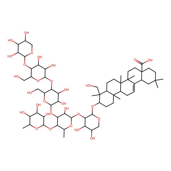 2D Structure of (4aS,6aR,6aS,6bR,8aR,9R,10S,12aR,14bS)-10-[(2S,3R,4S,5S)-3-[(2S,3R,4S,5S,6S)-4-[(2S,3R,4R,5S,6R)-5-[(2S,3R,4R,5S,6R)-3,4-dihydroxy-6-(hydroxymethyl)-5-[(2S,3R,4S,5R)-3,4,5-trihydroxyoxan-2-yl]oxyoxan-2-yl]oxy-3,4-dihydroxy-6-(hydroxymethyl)oxan-2-yl]oxy-3-hydroxy-6-methyl-5-[(2S,3R,4R,5R,6S)-3,4,5-trihydroxy-6-methyloxan-2-yl]oxyoxan-2-yl]oxy-4,5-dihydroxyoxan-2-yl]oxy-9-(hydroxymethyl)-2,2,6a,6b,9,12a-hexamethyl-1,3,4,5,6,6a,7,8,8a,10,11,12,13,14b-tetradecahydropicene-4a-carboxylic acid