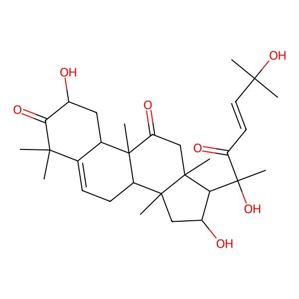 2D Structure of (2R,9S,13S,14R,16S)-17-[(E,2S)-2,6-dihydroxy-6-methyl-3-oxohept-4-en-2-yl]-2,16-dihydroxy-4,4,9,13,14-pentamethyl-2,7,8,10,12,15,16,17-octahydro-1H-cyclopenta[a]phenanthrene-3,11-dione