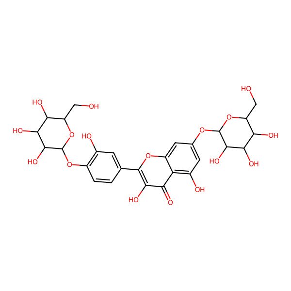 2D Structure of 3,5-dihydroxy-2-[3-hydroxy-4-[(2S,4S,5S)-3,4,5-trihydroxy-6-(hydroxymethyl)oxan-2-yl]oxyphenyl]-7-[(2S,4S,5S)-3,4,5-trihydroxy-6-(hydroxymethyl)oxan-2-yl]oxychromen-4-one