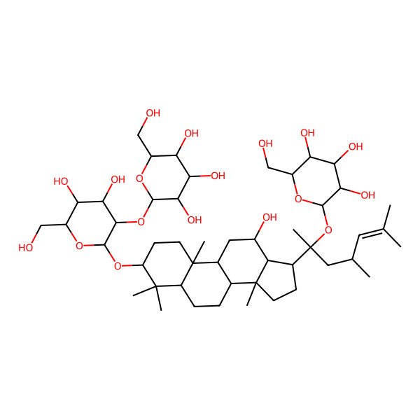 2D Structure of (2S,3R,4S,5S,6R)-2-{[(2S)-2-[(1S,3aR,9aR,11S,11aS)-7-{[(2R,3R,4S,5S,6R)-4,5-dihydroxy-6-(hydroxymethyl)-3-{[(2S,3R,4S,5S,6R)-3,4,5-trihydroxy-6-(hydroxymethyl)oxan-2-yl]oxy}oxan-2-yl]oxy}-11-hydroxy-3a,6,6,9a-tetramethyl-tetradecahydrocyclopenta[a]phenanthren-1-yl]-4,6-dimethylhept-5-en-2-yl]oxy}-6-(hydroxymethyl)oxane-3,4,5-triol
