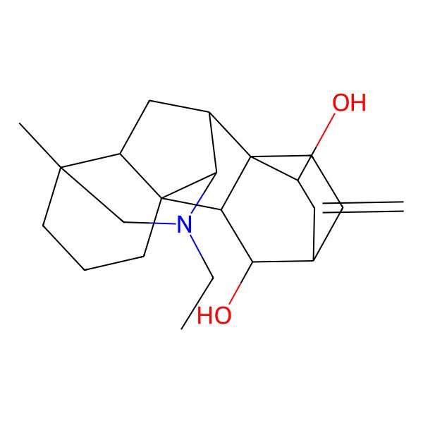 2D Structure of (1S,5R,9S,10S,11R,13R,14S,15S,16R)-7-ethyl-5-methyl-12-methylidene-7-azahexacyclo[7.6.2.210,13.01,8.05,16.010,15]nonadecane-11,14-diol