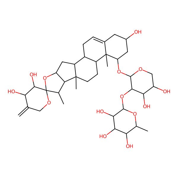 2D Structure of (1S,2S,3'S,4S,4'S,6S,7S,8R,9S,12S,13R,14R,16R)-14-[(2S,3R,4S,5S)-4,5-dihydroxy-3-[(2S,3R,4R,5R,6S)-3,4,5-trihydroxy-6-methyloxan-2-yl]oxyoxan-2-yl]oxy-7,9,13-trimethyl-5'-methylidenespiro[5-oxapentacyclo[10.8.0.02,9.04,8.013,18]icos-18-ene-6,2'-oxane]-3',4',16-triol