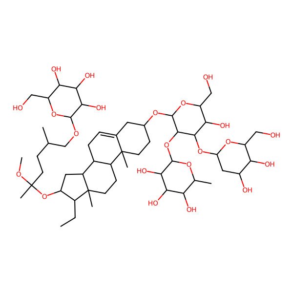 2D Structure of 3-O-(beta-D-glucopyranosyl-(1-4)-(alpha-L-rhamnopyranosyl-(1-2))-beta-D-glucopyranosyl)-26-O-(beta-D-glucopyranosyl)-22-methoxy-(25R)-furost-5-ene-3beta,26-diol