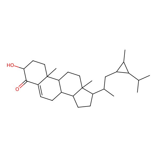 2D Structure of 3-Hydroxy-10,13-dimethyl-17-[1-(2-methyl-3-propan-2-ylcyclopropyl)propan-2-yl]-1,2,3,7,8,9,11,12,14,15,16,17-dodecahydrocyclopenta[a]phenanthren-4-one