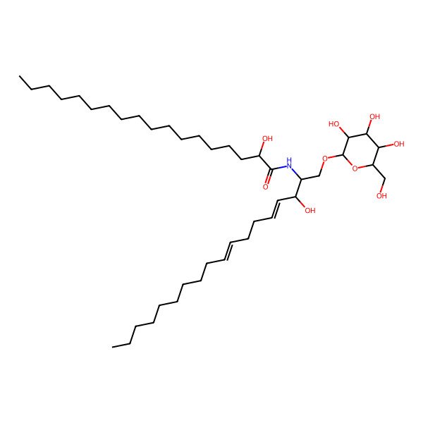 2D Structure of (R)-N-[(1S,2R,3E,7Z)-1-[(beta-D-Glucopyranosyloxy)methyl]-2-hydroxy-3,7-heptadecadienyl]-2-hydroxyoctadecanamide