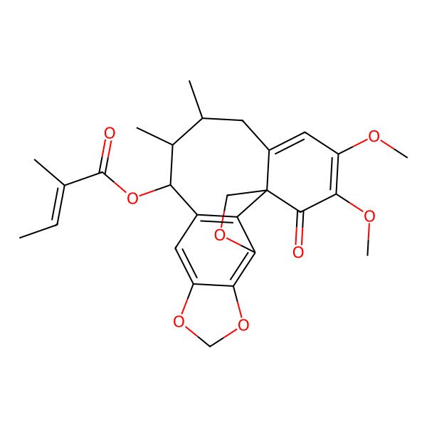 2D Structure of [(12R,13R,14R)-18,19-dimethoxy-13,14-dimethyl-20-oxo-3,6,8-trioxapentacyclo[9.9.1.01,16.04,21.05,9]henicosa-4(21),5(9),10,16,18-pentaen-12-yl] (Z)-2-methylbut-2-enoate