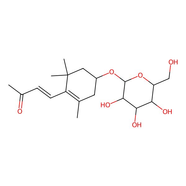 2D Structure of (E)-4-[(4R)-2,6,6-trimethyl-4-[(2R,3R,4S,5S,6R)-3,4,5-trihydroxy-6-(hydroxymethyl)oxan-2-yl]oxycyclohexen-1-yl]but-3-en-2-one