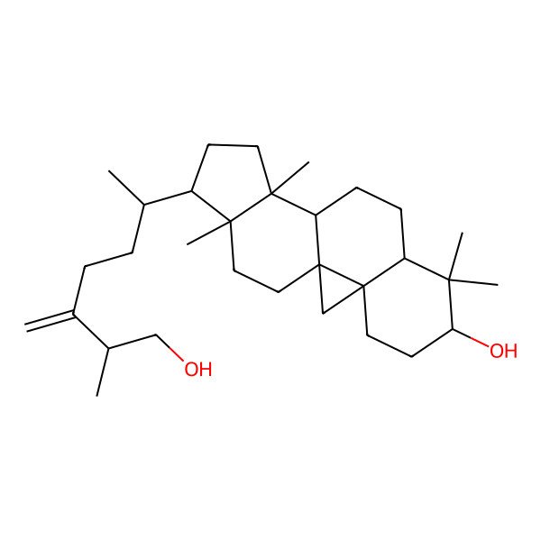 2D Structure of (1S,3R,6S,15R,16R)-15-(7-hydroxy-6-methyl-5-methylideneheptan-2-yl)-7,7,12,16-tetramethylpentacyclo[9.7.0.01,3.03,8.012,16]octadecan-6-ol