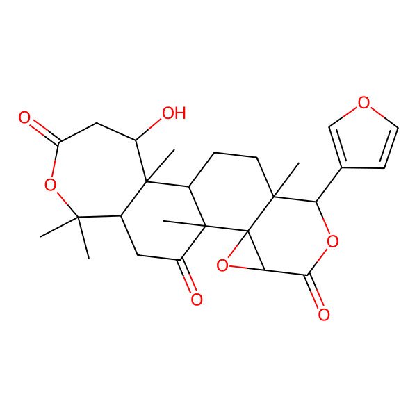 2D Structure of (1R,2R,7S,8S,12R)-7-(furan-3-yl)-13-hydroxy-1,8,12,17,17-pentamethyl-3,6,16-trioxapentacyclo[9.9.0.02,4.02,8.012,18]icosane-5,15,20-trione