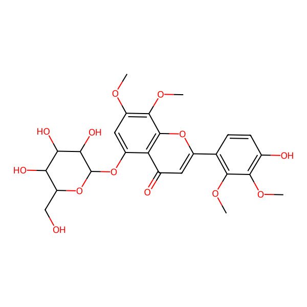 2D Structure of 2-(4-hydroxy-2,3-dimethoxyphenyl)-7,8-dimethoxy-5-[(2S,3R,4S,5S,6R)-3,4,5-trihydroxy-6-(hydroxymethyl)oxan-2-yl]oxychromen-4-one