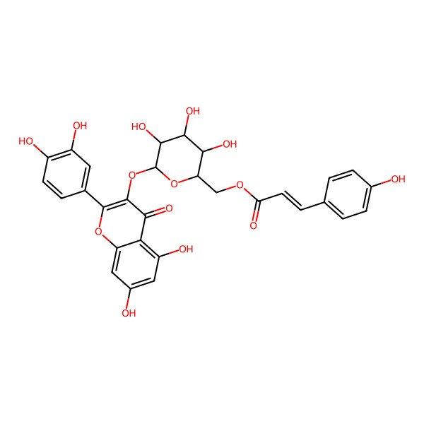 2D Structure of [(2R,3S,6S)-6-[2-(3,4-dihydroxyphenyl)-5,7-dihydroxy-4-oxochromen-3-yl]oxy-3,4,5-trihydroxyoxan-2-yl]methyl (E)-3-(4-hydroxyphenyl)prop-2-enoate