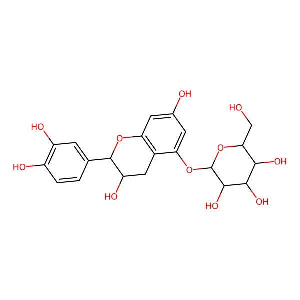 2D Structure of (2S,3R,4S,5S,6R)-2-[(2R,3R)-2-(3,4-dihydroxyphenyl)-3,7-dihydroxy-chroman-5-yl]oxy-6-(hydroxymethyl)tetrahydropyran-3,4,5-triol