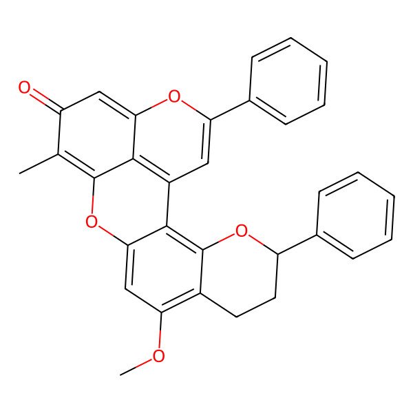 2D Structure of 9-Methoxy-14-methyl-5,19-diphenyl-4,12,18-trioxapentacyclo[11.7.1.02,11.03,8.017,21]henicosa-1(21),2,8,10,13,16,19-heptaen-15-one