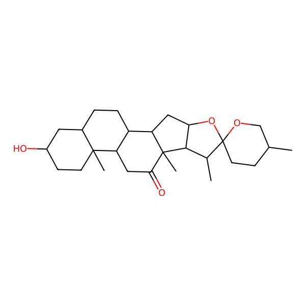 2D Structure of (9S,13S,16S,18S)-16-hydroxy-5',7,9,13-tetramethylspiro[5-oxapentacyclo[10.8.0.02,9.04,8.013,18]icosane-6,2'-oxane]-10-one