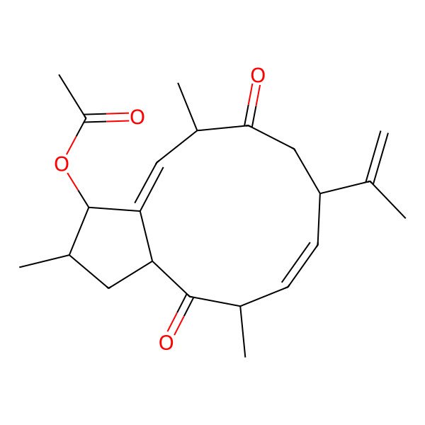 2D Structure of [(2R,3S,3aE,5S,8R,9Z,11R,12aS)-2,5,11-trimethyl-6,12-dioxo-8-prop-1-en-2-yl-1,2,3,5,7,8,11,12a-octahydrocyclopenta[11]annulen-3-yl] acetate