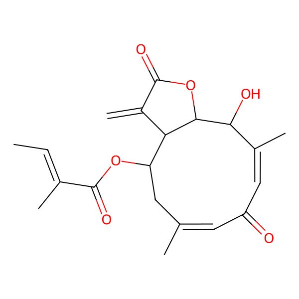 2D Structure of [(3aR,4S,6Z,9E,11S,11aR)-11-hydroxy-6,10-dimethyl-3-methylidene-2,8-dioxo-4,5,11,11a-tetrahydro-3aH-cyclodeca[b]furan-4-yl] (E)-2-methylbut-2-enoate