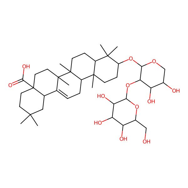 2D Structure of (4aS,6aR,6aS,6bR,10S,12aR,14bR)-10-[(2S,3R,4S,5S)-4,5-dihydroxy-3-[(2R,3R,4S,5S,6R)-3,4,5-trihydroxy-6-(hydroxymethyl)oxan-2-yl]oxyoxan-2-yl]oxy-2,2,6a,6b,9,9,12a-heptamethyl-1,3,4,5,6,6a,7,8,8a,10,11,12,13,14b-tetradecahydropicene-4a-carboxylic acid