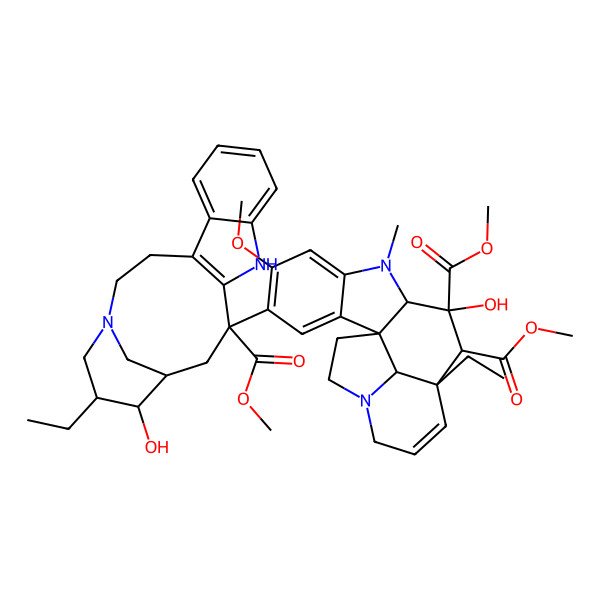 2D Structure of dimethyl (10R,11R)-12-ethyl-4-(17-ethyl-16-hydroxy-13-methoxycarbonyl-1,11-diazatetracyclo[13.3.1.04,12.05,10]nonadeca-4(12),5,7,9-tetraen-13-yl)-10-hydroxy-5-methoxy-8-methyl-8,16-diazapentacyclo[10.6.1.01,9.02,7.016,19]nonadeca-2,4,6,13-tetraene-10,11-dicarboxylate