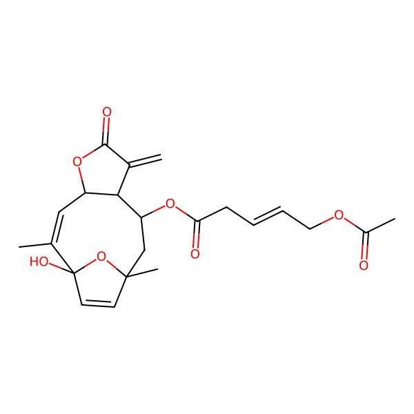 2D Structure of [(1S,2Z,8R,9R,11S)-1-hydroxy-2,11-dimethyl-7-methylidene-6-oxo-5,14-dioxatricyclo[9.2.1.04,8]tetradeca-2,12-dien-9-yl] (E)-5-acetyloxypent-3-enoate