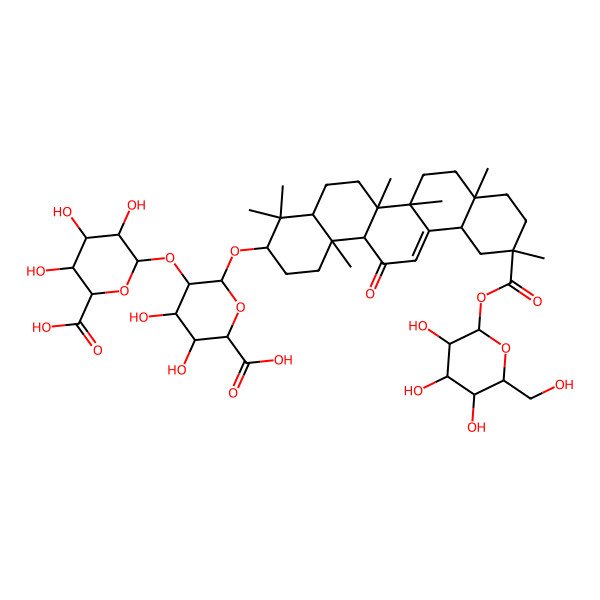 2D Structure of (2S,3S,4S,5R,6R)-6-[(2R,3R,4S,5S,6S)-2-[[(3S,6aR,8aS,12aR,14bS)-4,4,6a,6b,8a,11,14b-heptamethyl-14-oxo-11-[(2S,3R,4S,5S,6R)-3,4,5-trihydroxy-6-(hydroxymethyl)oxan-2-yl]oxycarbonyl-2,3,4a,5,6,7,8,9,10,12,12a,14a-dodecahydro-1H-picen-3-yl]oxy]-6-carboxy-4,5-dihydroxyoxan-3-yl]oxy-3,4,5-trihydroxyoxane-2-carboxylic acid