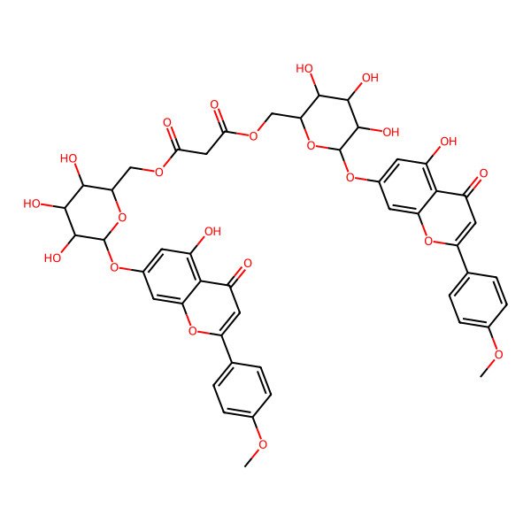2D Structure of bis[[(2R,3S,4S,5R,6S)-3,4,5-trihydroxy-6-[5-hydroxy-2-(4-methoxyphenyl)-4-oxochromen-7-yl]oxyoxan-2-yl]methyl] propanedioate