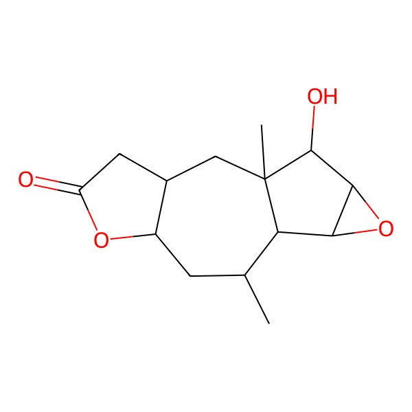 2D Structure of (1S,3R,7S,9R,10S,11R,13S,14R)-14-hydroxy-1,9-dimethyl-6,12-dioxatetracyclo[8.4.0.03,7.011,13]tetradecan-5-one