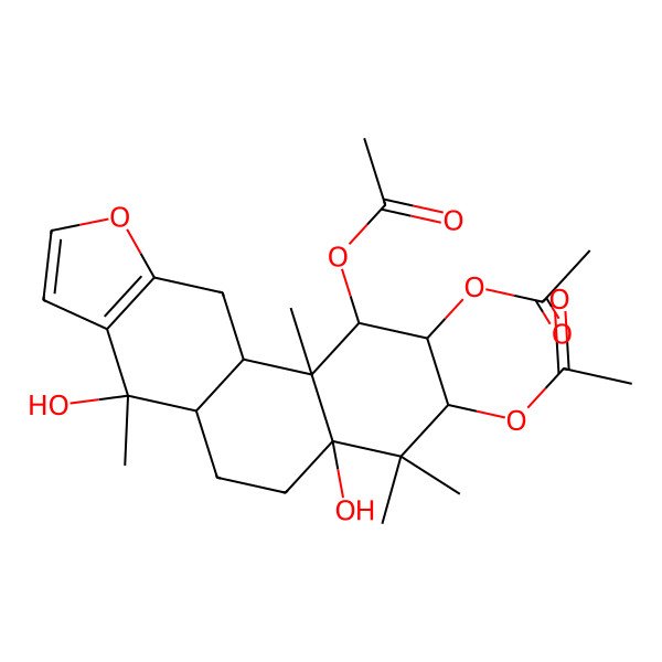 2D Structure of [(1R,2S,3S,4aR,6aR,7S,11aS,11bS)-1,3-diacetyloxy-4a,7-dihydroxy-4,4,7,11b-tetramethyl-1,2,3,5,6,6a,11,11a-octahydronaphtho[2,1-f][1]benzofuran-2-yl] acetate