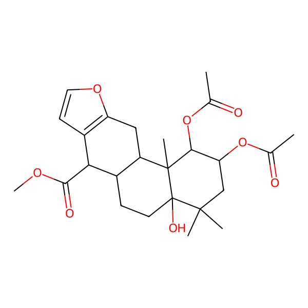 2D Structure of methyl (1R,2S,4aR,6aR,7S,11aS,11bS)-1,2-diacetyloxy-4a-hydroxy-4,4,11b-trimethyl-2,3,5,6,6a,7,11,11a-octahydro-1H-naphtho[2,1-f][1]benzofuran-7-carboxylate