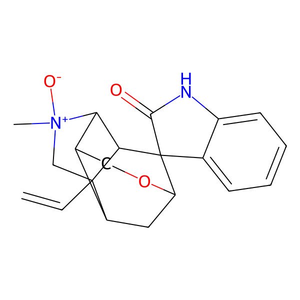 2D Structure of 2'-ethenyl-4'-methyl-4'-oxidospiro[1H-indole-3,7'-9-oxa-4-azoniatetracyclo[6.3.1.02,6.05,11]dodecane]-2-one
