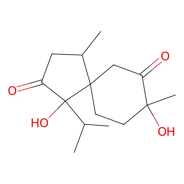 2D Structure of (1S,4R,5S,8S)-4,8-dihydroxy-1,8-dimethyl-4-propan-2-ylspiro[4.5]decane-3,9-dione