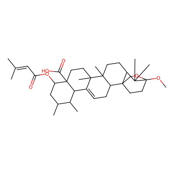 2D Structure of (1R,2R,6S,7R,8R,10R,11S,14S,15S,18S)-20-methoxy-7,8,14,15,19,19-hexamethyl-10-(3-methylbut-2-enoyloxy)-21-oxahexacyclo[18.2.2.01,18.02,15.05,14.06,11]tetracos-4-ene-11-carboxylic acid