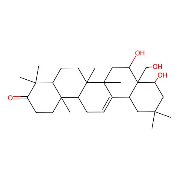 2D Structure of (4aR,6aR,6bS,8R,8aS,9S,12aS,14aR,14bR)-8,9-dihydroxy-8a-(hydroxymethyl)-4,4,6a,6b,11,11,14b-heptamethyl-2,4a,5,6,7,8,9,10,12,12a,14,14a-dodecahydro-1H-picen-3-one