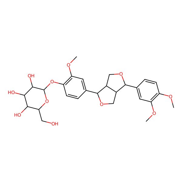 2D Structure of (2S,3R,4S,5S,6R)-2-[4-[(3S,3aR,6R,6aR)-3-(3,4-dimethoxyphenyl)-1,3,3a,4,6,6a-hexahydrofuro[3,4-c]furan-6-yl]-2-methoxyphenoxy]-6-(hydroxymethyl)oxane-3,4,5-triol